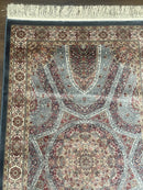 Turkish Silk Runner Rug 2.6 x 10, Light Blue Carpet, Bamboo Silk, New