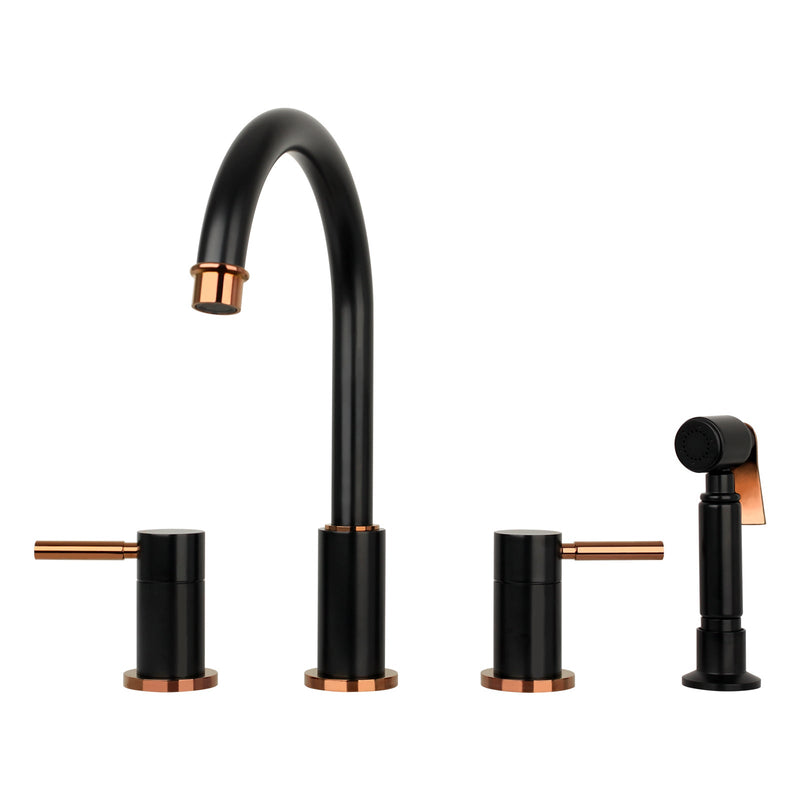 Two-Handles Matte Black Widespread Kitchen Faucet with Side Sprayer - AK96866 -MB