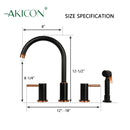 Two-Handles Matte Black & Rose Gold Widespread Kitchen Faucet with Side Sprayer - AK96866-BLRG