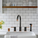 Two-Handles Matte Black & Rose Gold Widespread Kitchen Faucet with Side Sprayer - AK96866-BLRG