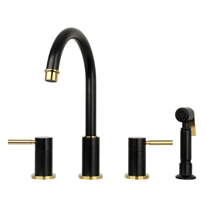 Two-Handles Matte Black Widespread Kitchen Faucet with Side Sprayer - AK96866 -MB