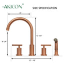 Two-Handles Copper Widespread Kitchen Faucet with Plastic Side Sprayer