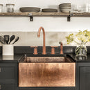 Two-Handles Copper Widespread Kitchen Faucet with Plastic Side Sprayer