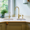 One-Handle Brushed Gold Widespread Kitchen Faucet with Side Sprayer-AK96966-BTG