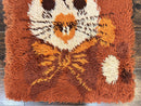 Rya Shag Rug 2x4, Rabbit in Top Hat, Wool, Orange, Vintage 1960s Danish Shag Rug