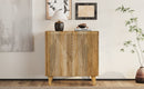 TREXM Wood Accent Cabinet with Storage, Rustic Mango Wood Storage Cabinet with Fluted Design and Adjustable Shelf for Dining Room, Kitchen, and Living Room (Natural)