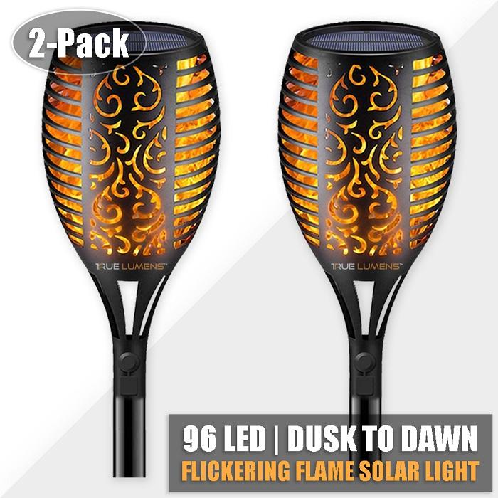 SolaFlame® | 96LED Flickering Flame Outdoor Solar Light | Dusk to Dawn | 2-Pack