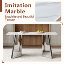 Table and chair set.63'x31.5x30' Luxurious Snow Mountain Patterned Sintered Stone Table with Silver Metal Butterfly Legs.Paried With 4 Light Gray High-quality PU Chairs With Arched Metal Legs.