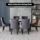 Black And Dark Grey Velvet Dining Chairs Set Of 6 With Nailhead Trim Pull Ring