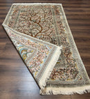 Indian Kashmiri Silk Rug 4x7, Tree of Life Design, Very Fine 380 KPSI, Birds