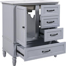 30' Bathroom Vanity with Sink, Bathroom Cabinet with A Door, Three Drawers, Solid Wood Legs & MDF Board, Adiustable Foot Pads, Grey (Other Color: N725P195409K)