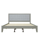 Mid-Century Solid Wood Platform Bed with Upholstered Headboard in Grey Fabric, King Size