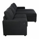 Convertible U-shaped Sectional Sofa with Storage Chaise Lounges and USB Ports, Black Twill Polyester, 103.9 Inches