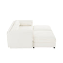 Stylish White Chenille 2-Seater Sofa with Ottoman Storage, Cylindrical Backrest and Armrests, Modern Fabric Loveseat
