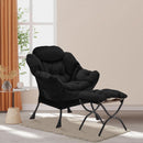 Black Velvet Folding Ottoman Lounge Chair With Footrest