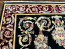 Aubusson Rug 9x12, Dark Green, European Design, Vintage Fine Handmade Carpet, Elegant