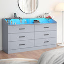 Grey Six Drawer Dresser With Power Outlet And USB Ports