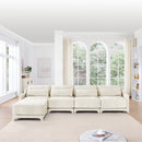 Elegant Four-Seater Sofa with Movable Ottoman in White Chenille Fabric and Ergonomic Design