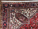 Large Persian Heriz Rug 10x13, Wool Hand Knotted Antique Carpet, Red and Ivory, Geometric Tribal Room Sized Rug, Decorative Oriental Rug