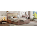 Full Size Wood Storage Platform Bed with 4 Drawers, Rattan Headboard, Espresso
