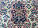 Antique Persian Kirman Rug 3.9 x 6.6, Floral Oriental Carpet, Ivory/Cream - Blue - Pink, Hand Knotted Wool Rug, Floral Medallion Rug 4x6