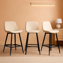24 Inch Faux Leather Bar Stool Set of 3 With Back and Footrest, Antique White for Kitchen Island