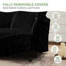 Slipcovered Sofa Couch, Modern 3 Seater Sofa with Suppleness Armrests,Deep Seat Sofa with Soft Multiple Big Pillows, Comfy Couch for Living Room, Apartment,Black Corduroy Fabric