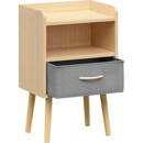 Nightstand With Collapsible Fabric Drawer, 2-Tier Storage End Table, Wood Side Table with Storage Cabinet for Bedroom, Living Room - Oak