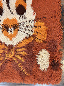 Rya Shag Rug 2x4, Rabbit in Top Hat, Wool, Orange, Vintage 1960s Danish Shag Rug