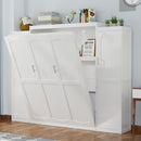 Queen Size Murphy Bed with 2 Wardrobe and Storage Shelf, Multifunctional Foldable Platform Bedframe for Guest-Room, Bedroom, White