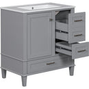 30" Bathroom Vanity, Modern Bathroom Cabinet with Sink Combo Set, Bathroom Storage Cabinet with a Soft Closing Door and 3 Drawers, Solid Wood Frame(Grey)