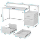 White Computer Desk With File Cabinet And Monitor Stand