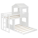 Wooden Twin Over Full Bunk Bed, Loft Bed with Playhouse, Farmhouse, Ladder and Guardrails, White( old sku: LT000327AAK )