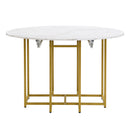 TOPMAX Space-Saving 5-Piece Extendable Kitchen Dining Table Set for Small Spaces - Round Faux Marble Top with Golden Frame, 4 Upholstered Chairs, Compact Foldable Design,White+Green