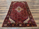 Persian Hamadan Rug 4x7, Tribal Village Malayer Carpet, Red and Ivory, Bohemian Antique
