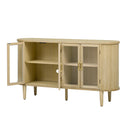 TREXM Farmhouse Sideboard Cabinet with Storage, Wood Buffet Cabinet with Glass Doors and Adjustable Shelves for Kitchen, Dining Room and Living Room (Natural)