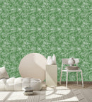 Green Wallpaper with Floral Outline