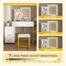 Elegant Makeup Vanity with LED Lights & Power Outlet in White, MDF with Metal Legs, Includes Chair