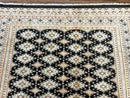 Pakistani Bokhara Rug 6x9, Hand Knotted Vintage Wool Carpet with Silk Highlights, Very Fine 320 KPSI, Medium Size