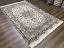 Beautiful Pak Persian Rug 6x9, Floral Medallion, Wool and Silk, Highly Detailed Elegant Carpet, Vintage Oriental Rug 6 x 9, Cream and Gray