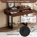 TREXM Solid Wood Entryway Table with Fluted Design, Retro Minimalist Console Table with Storage, Narrow Sofa Table with Metal Legs for Entryway Hallway Living Room(Honey+Black)
