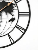 36 Inch Large Black Metal Wall Clock, Modern Silent World Map Wall Clock with Gold Pointers, Decorative for Living Room, Entryway, Dinning Room, Bedroom