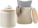 Beige Velvet Storage Ottoman With Hidden Compartment