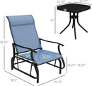Light Blue Outdoor Glider Set With Steel Frame Glass Table