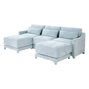Elegant Sky Blue Three-Seater Sofa with Ottomans and Lumbar Pillow, Chenille Fabric, High-Resilience Sponge, Wooden Base