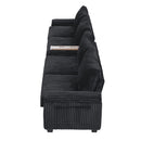 Modern 4-Seater Corduroy Sofa Couch with USB Ports and Hidden Storage in Black