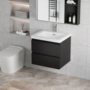 24" Floating Bathroom Vanity with Sink, Modern Wall-Mounted Bathroom Storage Vanity Cabinet with Resin Top Basin and Soft Close Drawers, Glossy Black
