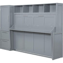 Full Size Murphy Bed Wall Bed with Closet and Drawers,Gray