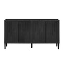 U_Style 59.8' 4-Door Sideboard,Hidden Handle,Distinctive Solid Ash Veneer Buffet with Storage, Farmhouse Sideboard TV Stand for Living Room, Hallway, Dining, Wood Office Credenza(Black)