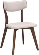 Mid Century Walnut Frame Dining Chairs Light Beige Set 2